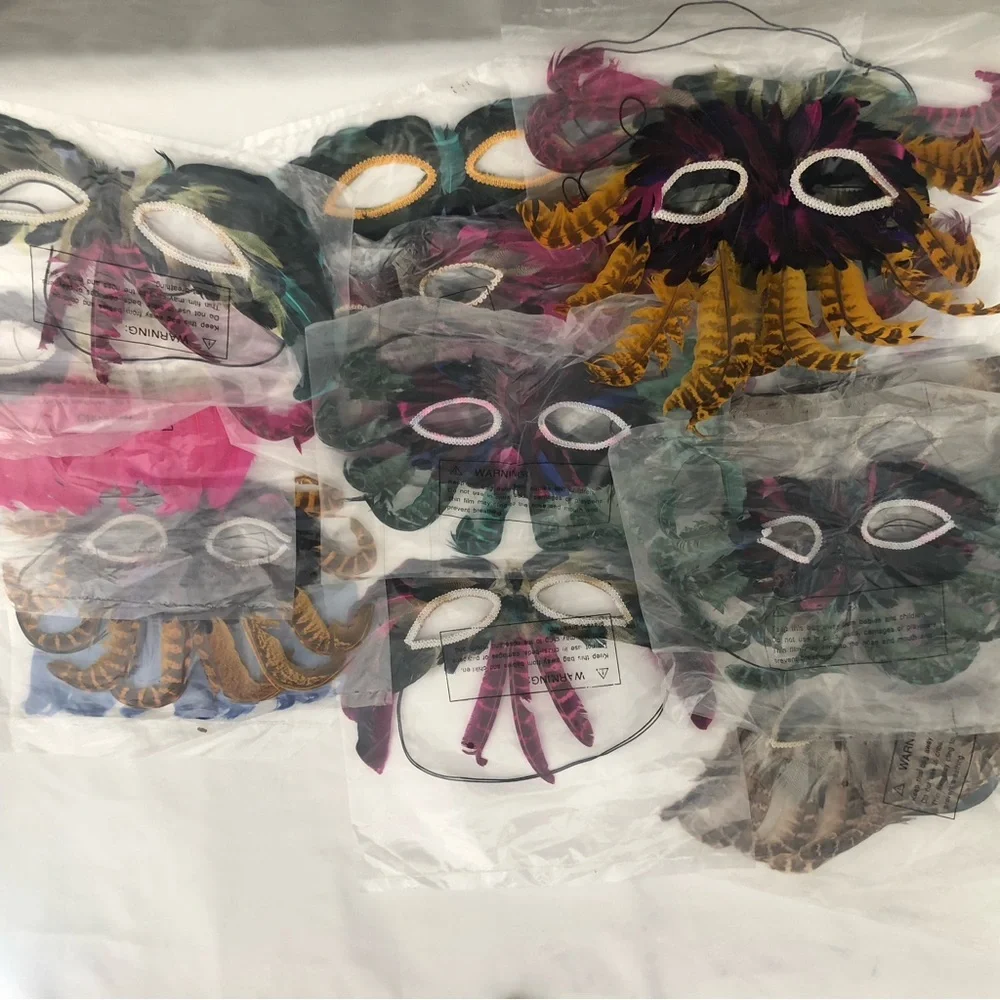 Halloween Mardi Gras Feather Masks Lot and more
